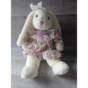 Vtg Main Joy Easter Girl Bunny 18" Plush CottonTail Rabbit Country Decor 1990s